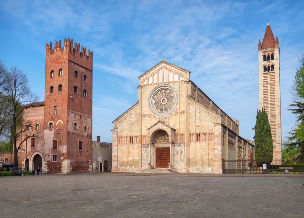 Romanesque facade of the Basilica di San Zeno Maggiore in Verona
